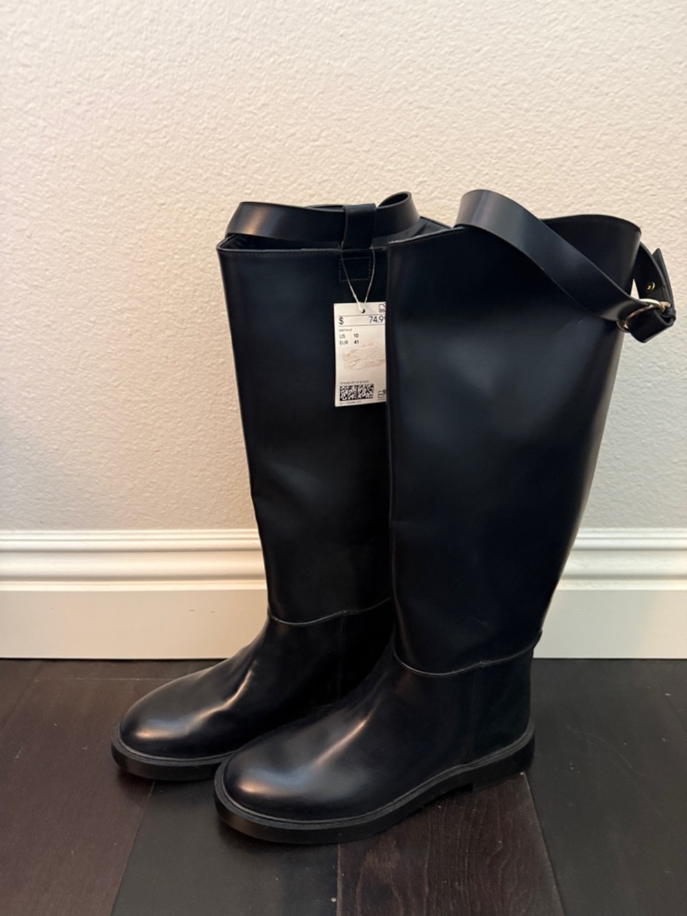 H&M Black Over-the-Knee Smooth Leather Boots